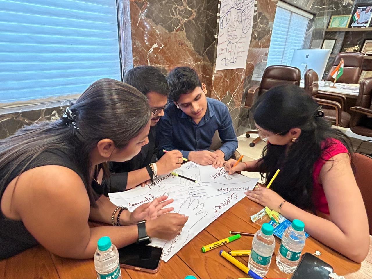 Employees in breakout groups during a values-cascading workshop